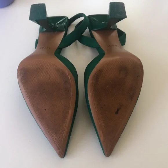 Zara Satin Green V Cut Heels Size 38 - Picture 3 of 5
